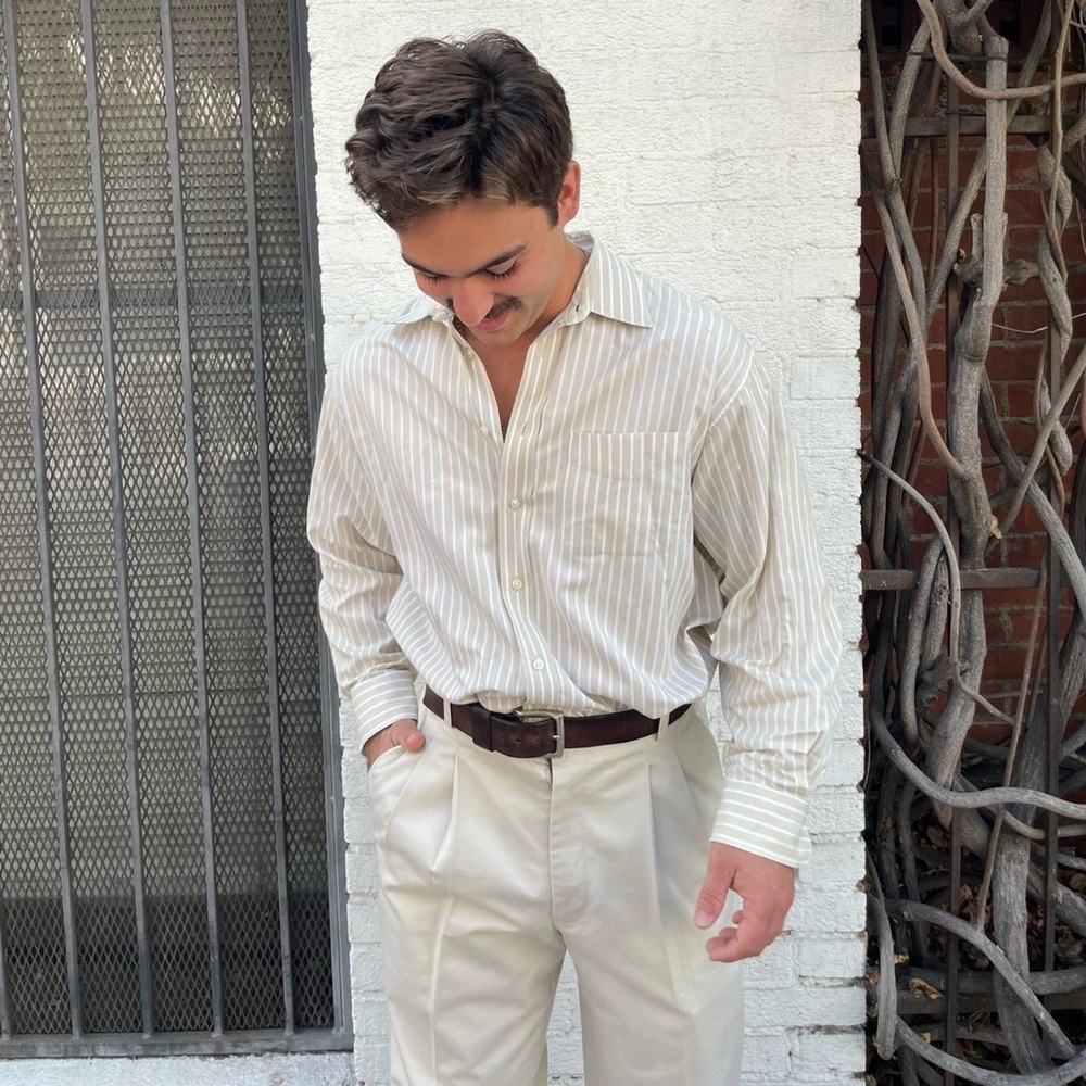 Vintage club room beige striped button up preppy shirt sz L mens